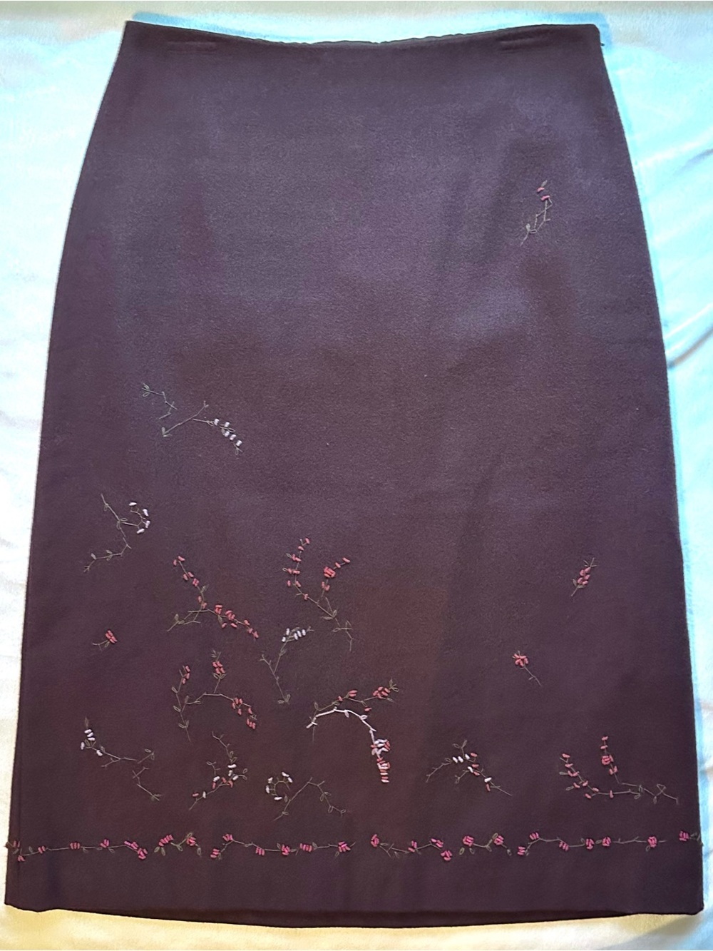 Banana Republic Rich Brown Wool Embroidered Floral Midi Skirt 14 NWT